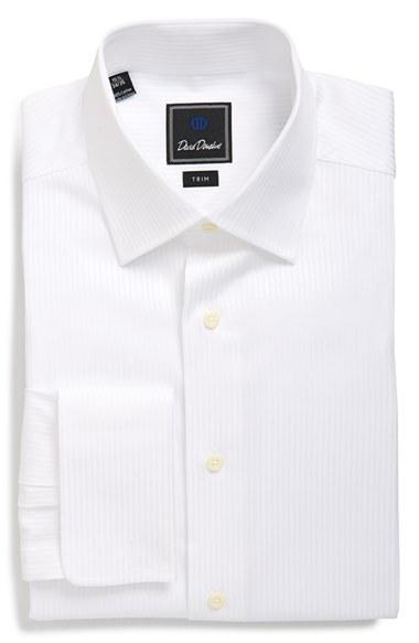 Men's David Donahue Trim Fit Stripe Dress Shirt 34/35 - White