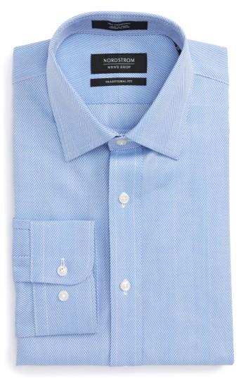 Men's Nordstrom Men's Shop Traditional Fit Herringbone Dress Shirt .5 32/33 - Blue