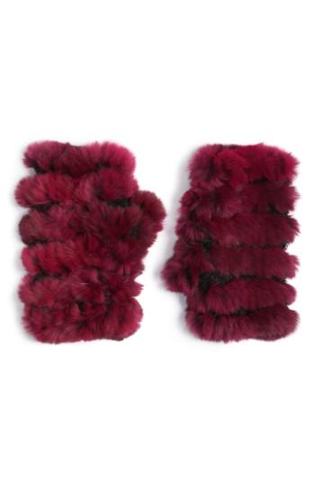 Women's Jocelyn Genuine Rabbit Fur Fingerless Knit Mittens, Size - Burgundy