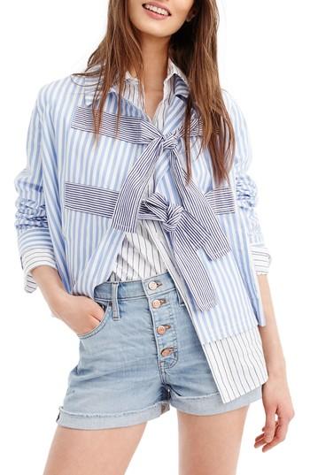 Women's J.crew Rhonda Mixed Stripe Bow Jacket, Size - Blue