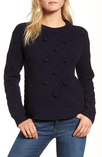 Women's J.crew Merino Wool Cable Pompom Sweater - Blue