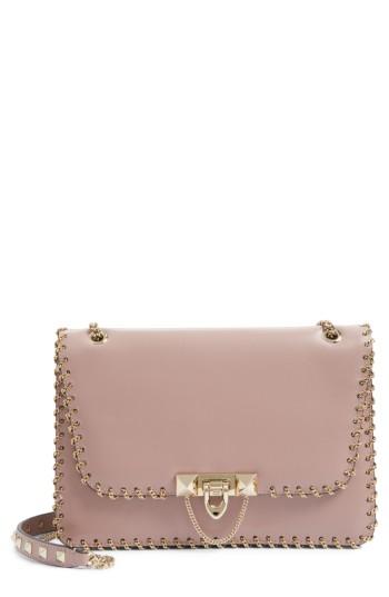 Valentino Garavani Demilune Whipstitch Leather Shoulder Bag -