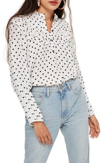 Women's Topshop Polka Dot Blouse Us (fits Like 0-2) - White