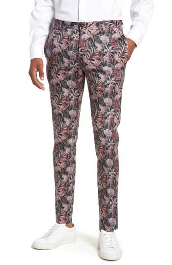 Men's Topman Ultra Skinny Fit Hibiscus Print Suit Trousers X 34 - Pink