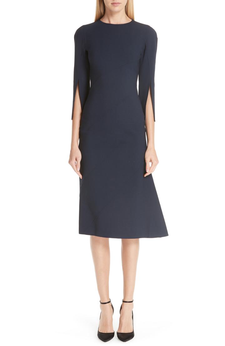 Women's Oscar De La Renta Split Sleeve Stretch Wool Dress