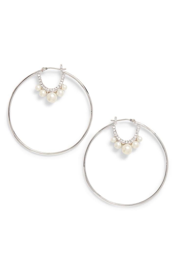 Women's Vince Camuto Imitation Pearl & Pave Hoop Earrings