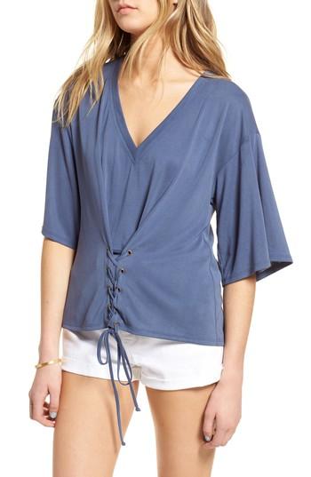 Women's Treasure & Bond Lace-up Tee - Blue