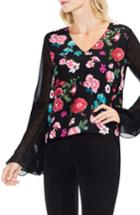 Women's Vince Camuto Floral Heirloom Ruffle Sleeve Top, Size - Black