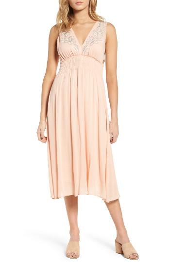 Women's Lush Embroidered Midi Dress - Pink