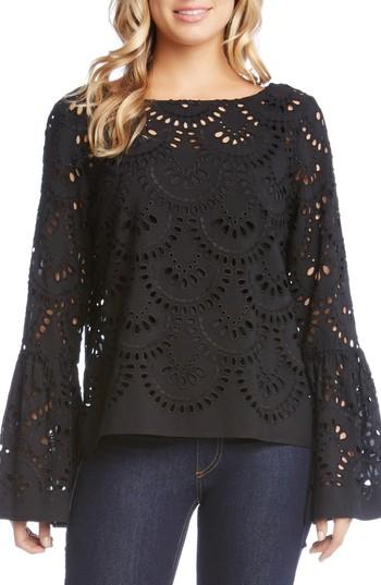 Women's Karen Kane Eyelet Bell Sleeve Top - Black