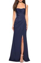 Women's La Femme Ruched Soft Jersey Evening Dress - Blue