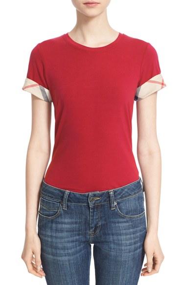 Women's Burberry Check Trim Tee - White