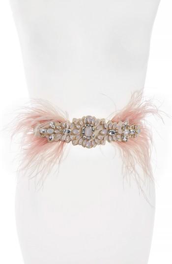 Women's Tasha Feather & Crystal Stretch Belt - Medium Pink