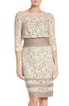 Women's Tadashi Shoji Pleat Waist Lace Blouson Dress - Beige