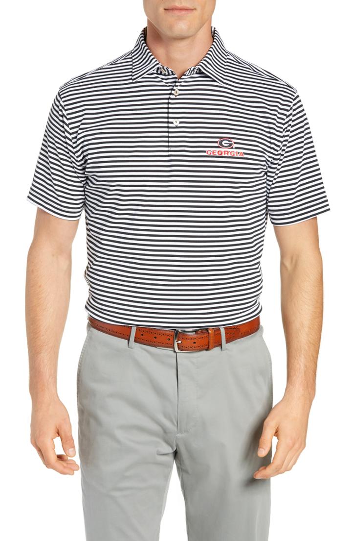 Men's Peter Millar Touchdown University Of Georgia Logo Stripe Polo - Black