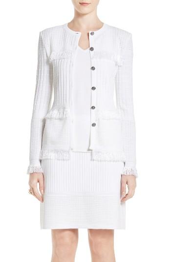 Women's St. John Collection Fringe Trim Illusion Grid Jacket