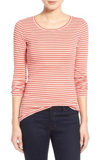 Petite Women's Caslon Long Sleeve Scoop Neck Cotton Tee P - Red