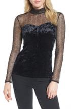 Women's Trouve Lace & Velvet Top, Size - Black
