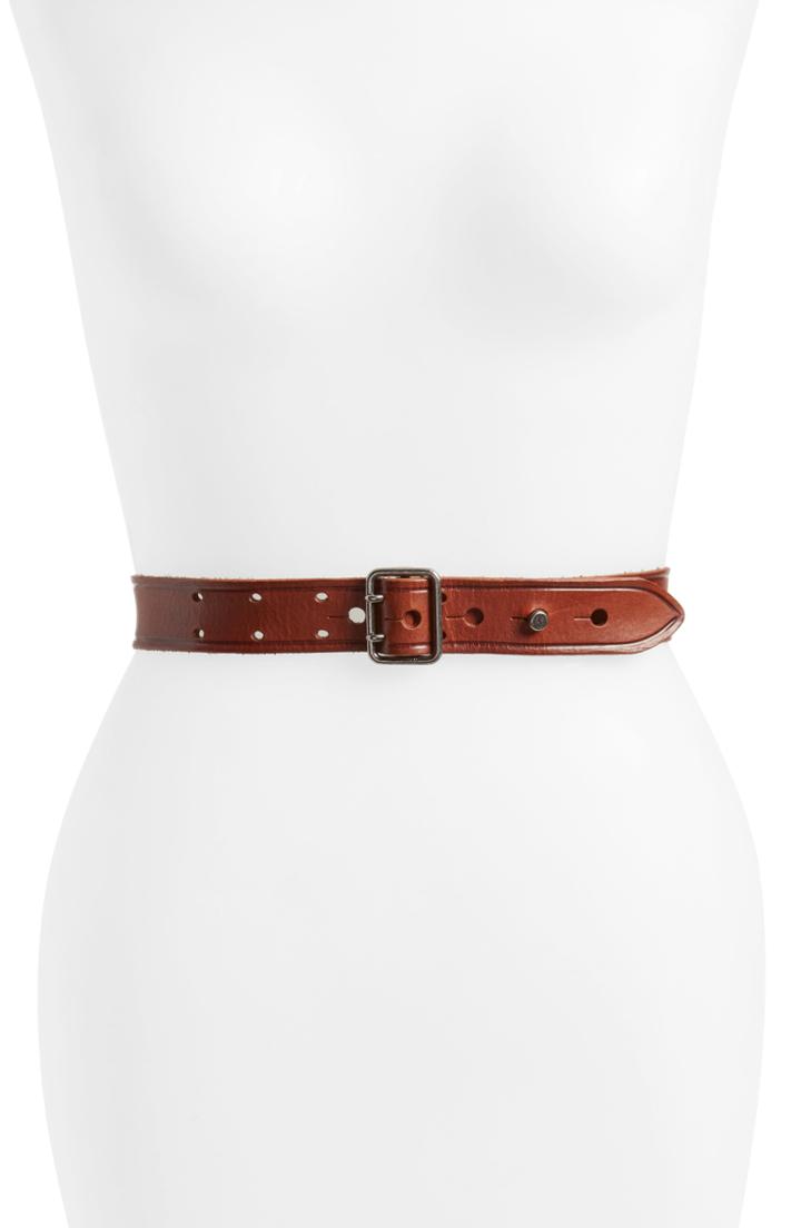 Women's Saint Laurent Fetiche Leather Belt 0 - Dark Brown
