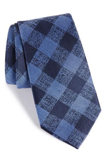 Men's Calibrate Tigrane Check Silk & Cotton Tie, Size - Blue