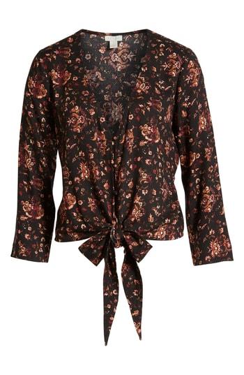 Women's Hinge Tie Front Top, Size - Black