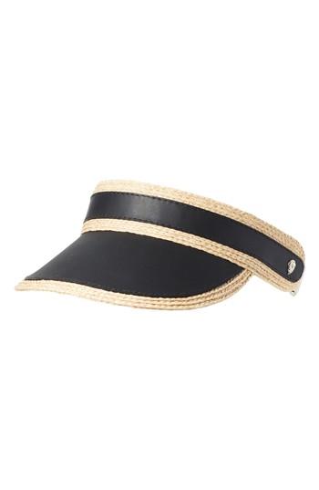 Women's Helen Kaminski Leather & Raffia Visor - Black