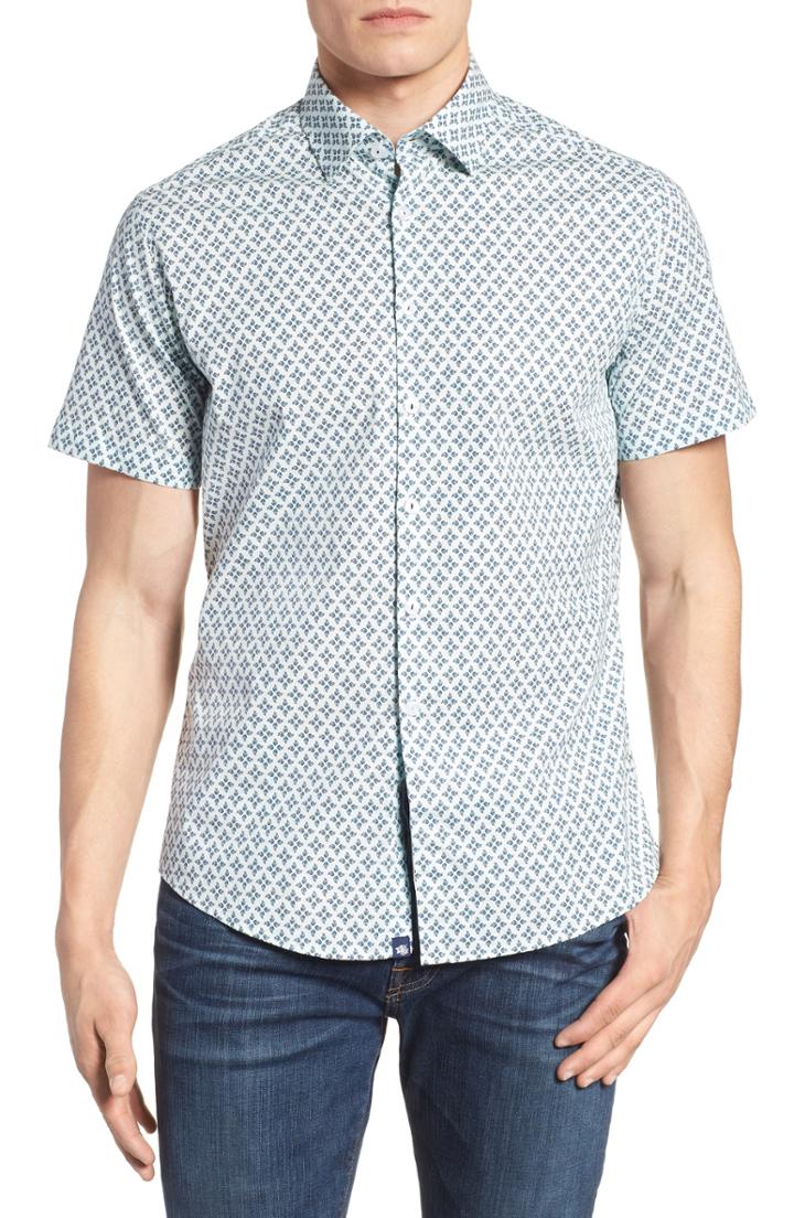 Men's Stone Rose Slim Fit Peacock Feather Print Sport Shirt (m) - Pink