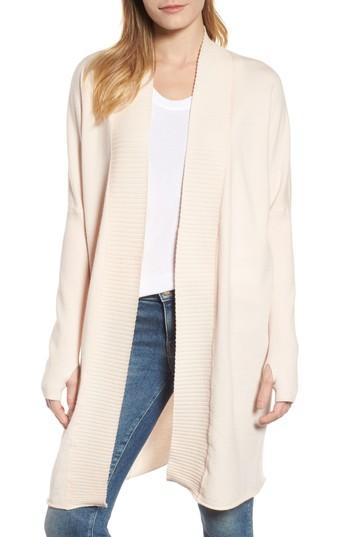 Women's Caslon Off-duty Rib Trim Long Thumbhole Cardigan - Pink