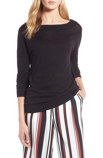 Women's Halogen Convertible Bateau Neck Sweater - Black