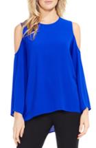 Petite Women's Vince Camuto Bell Sleeve Cold Shoulder Blouse, Size P - Blue
