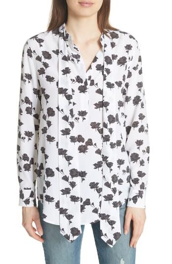 Women's Equipment Carleen Tie Neck Floral Silk Blouse - White