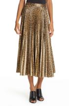 Women's A.l.c. Bobby Leopard Print Pleated Midi Skirt - Metallic