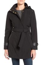 Women's Via Spiga Belted Soft Shell Coat - Black