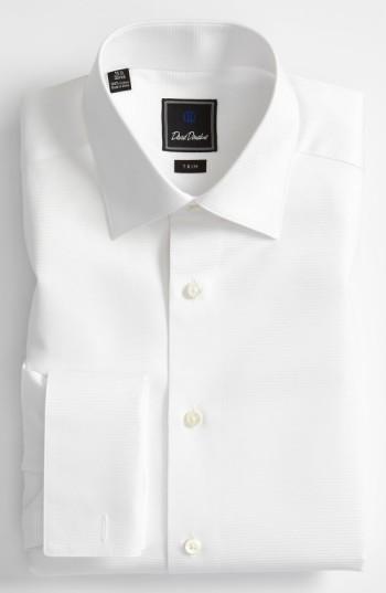 Men's David Donahue Trim Fit Twill French Cuff Tuxedo Shirt .5 34/35 - White