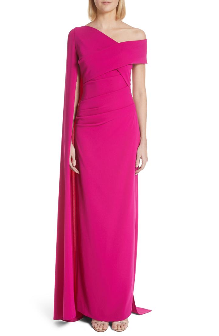 Women's Talbot Runhof Cape Stretch Crepe Gown