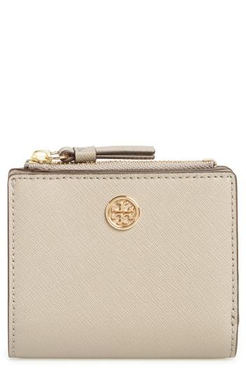 Women's Tory Burch Mini Robinson Wallet Leather Bifold Wallet - Grey