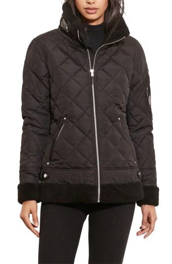 Women's Lauren Ralph Lauren Faux Shearling Trim Quilted Bomber Jacket