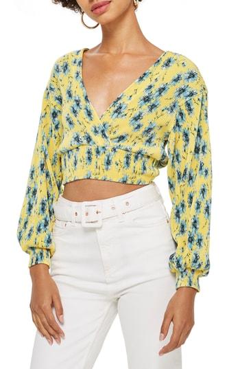 Women's Topshop Plissc Wrap Top Us (fits Like 0) - Yellow