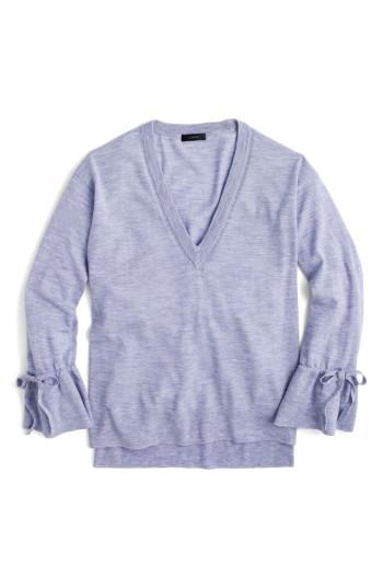 Women's J.crew Drawstring Sleeve V-neck Merino Wool Sweater, Size - Purple