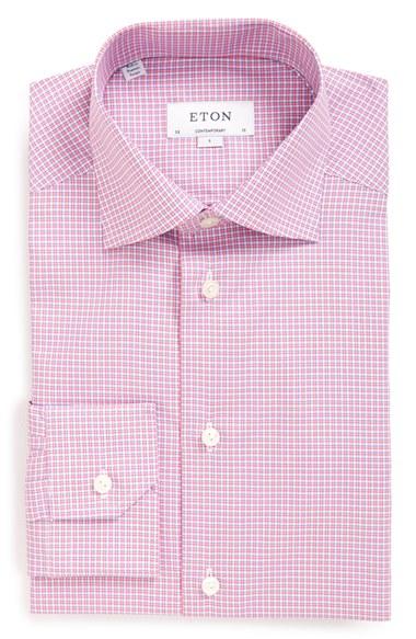 Men's Eton Contemporary Fit Check Dress Shirt .5 - Pink