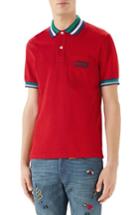 Men's Gucci Logo Patch Tipped Pique Polo - Red