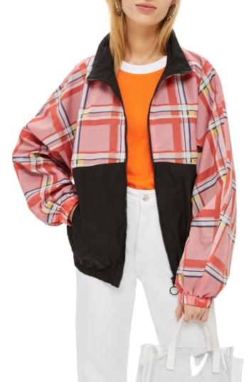 Women's Topshop Check Windbreaker Jacket - Black