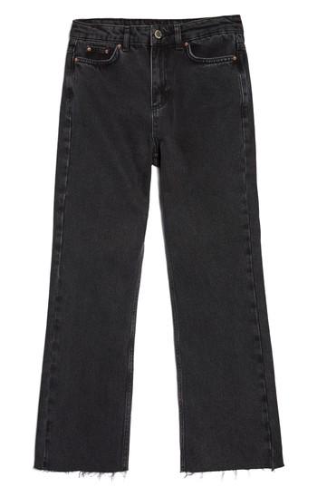 Women's Topshop By Boutique Raw Hem Kick Flare Jeans Us (fits Like 0) - Black