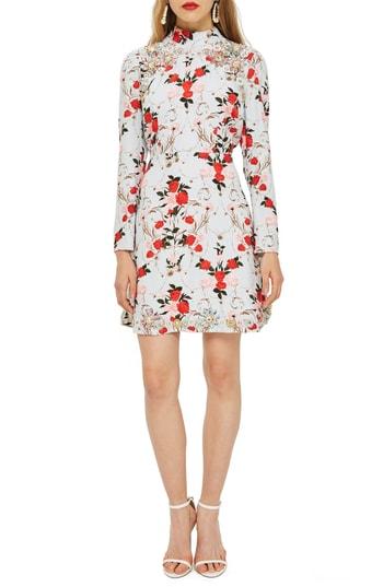 Women's Topshop Rose Ornate Print Dress Us (fits Like 0) - Blue