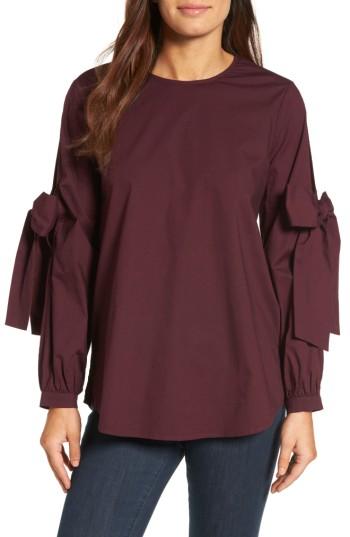 Women's Pleione Tie Sleeve Poplin Blouse, Size - Burgundy