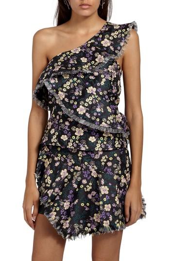 Women's Missguided One-shoulder Ruffle Top Us / 6 Uk - Black