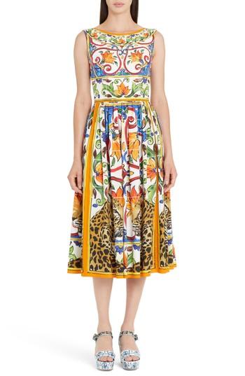 Women's Dolce & Gabbana Maiolica Print Fit & Flare Dress Us / 38 It - White