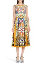 Women's Dolce & Gabbana Maiolica Print Fit & Flare Dress Us / 38 It - White
