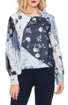 Women's Vince Camuto Floral Patchwork Cuff Sleeve Blouse, Size - Blue
