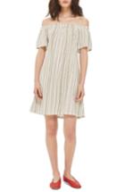 Women's Topshop Stripe Off The Shoulder Minidress Us (fits Like 0) - Green